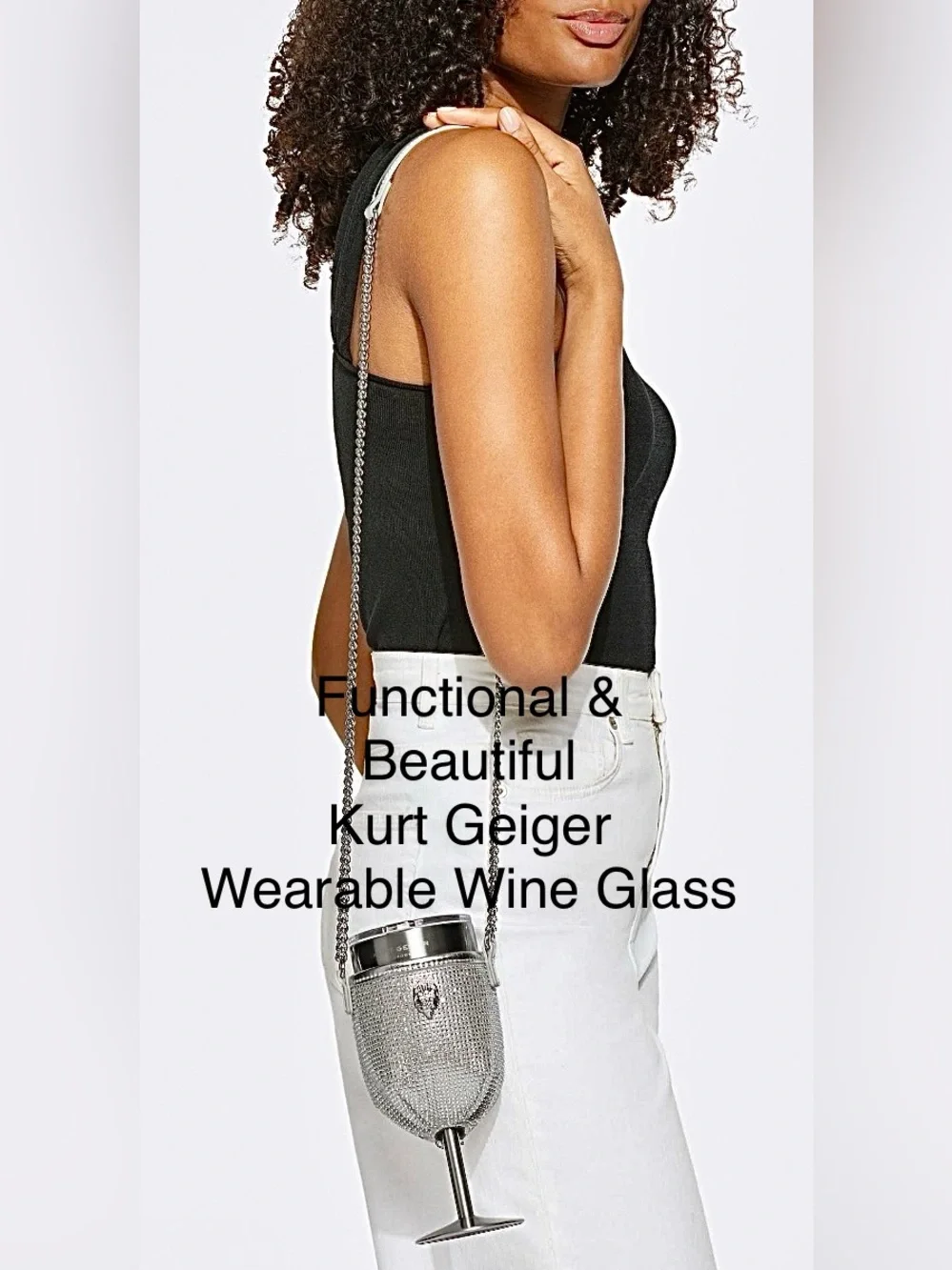 Kurt Geiger Wearable Wine Goblet/Insulated/lidded/Crystal Laden Cover +Dust Bag